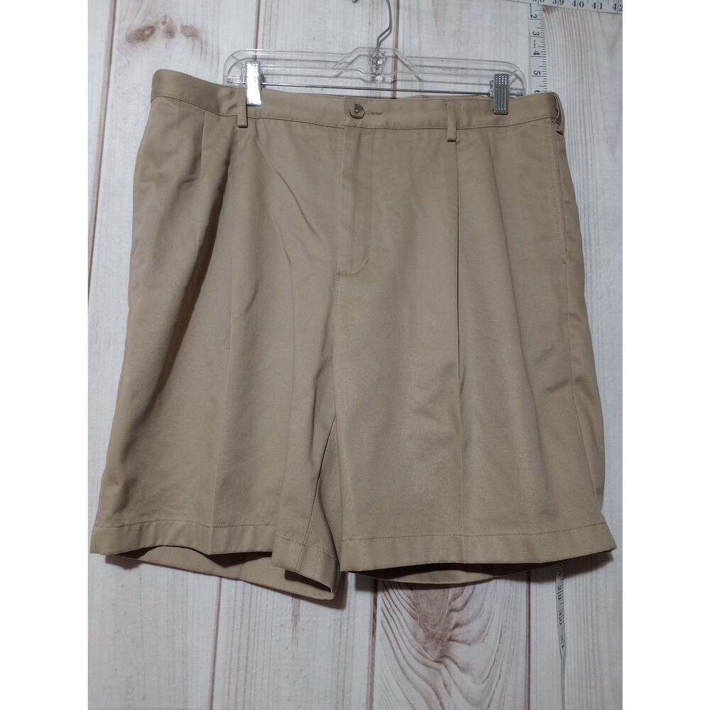 Lands End Shorts Mens 38 Khaki Traditional Fit Pleated Classic Casual Summer Gol
